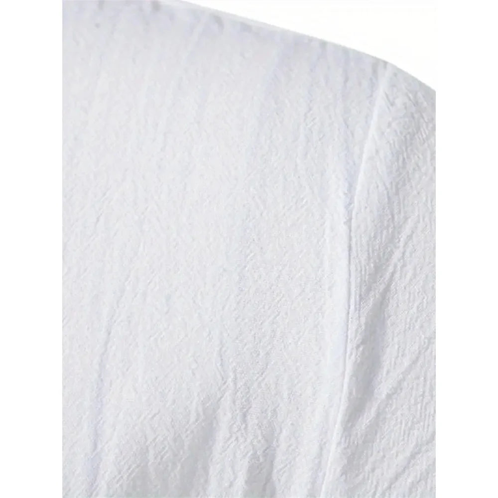 Men's Retro Shirt Short Sleeve Cotton Linen Lightweight Breathable Solid Color Fashion Tops Pirate V-neck Male Stylish Shirs