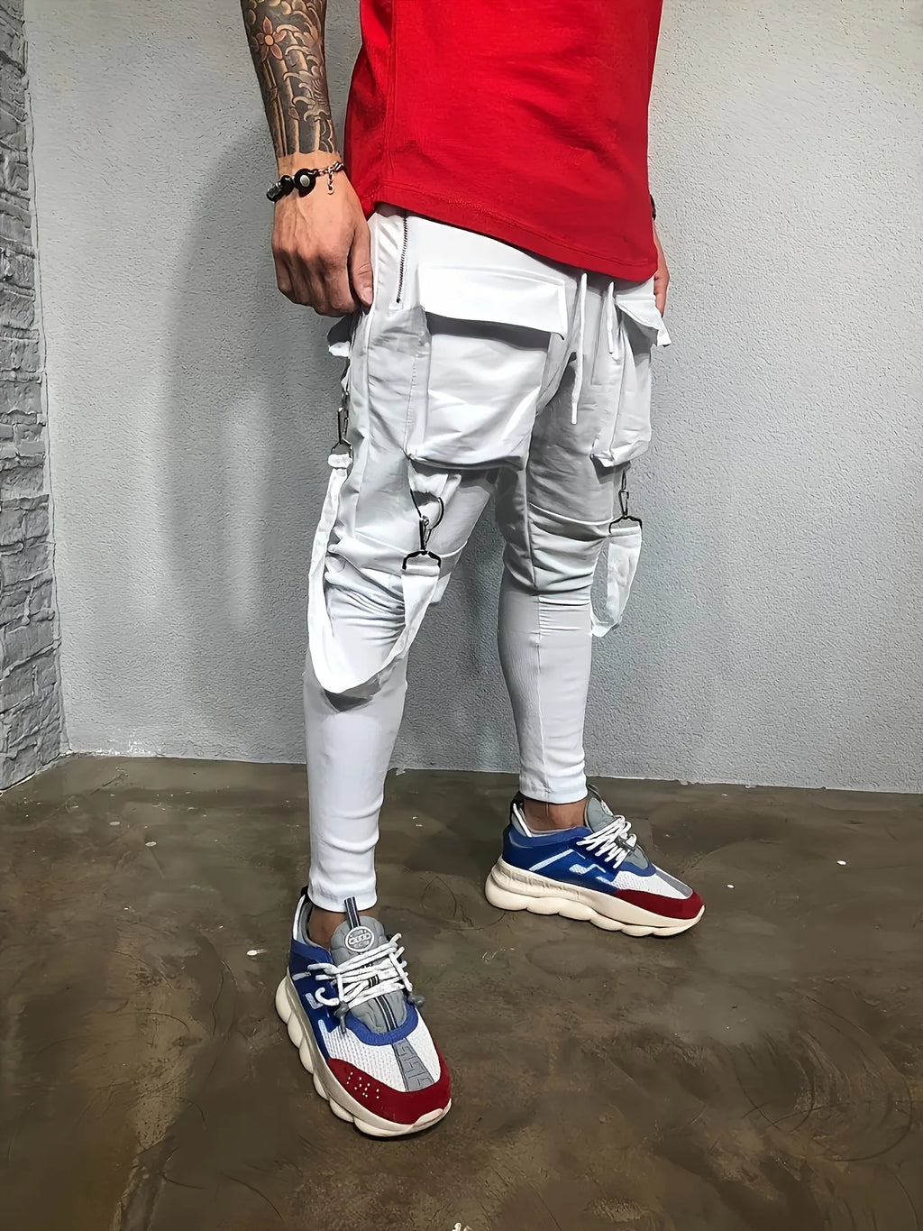 Men's New Spring And Fall Fashion Pants Hip hop Large Pocket Casual Slim-fit Sweatpants Men's Small Feet Cargo Pants
