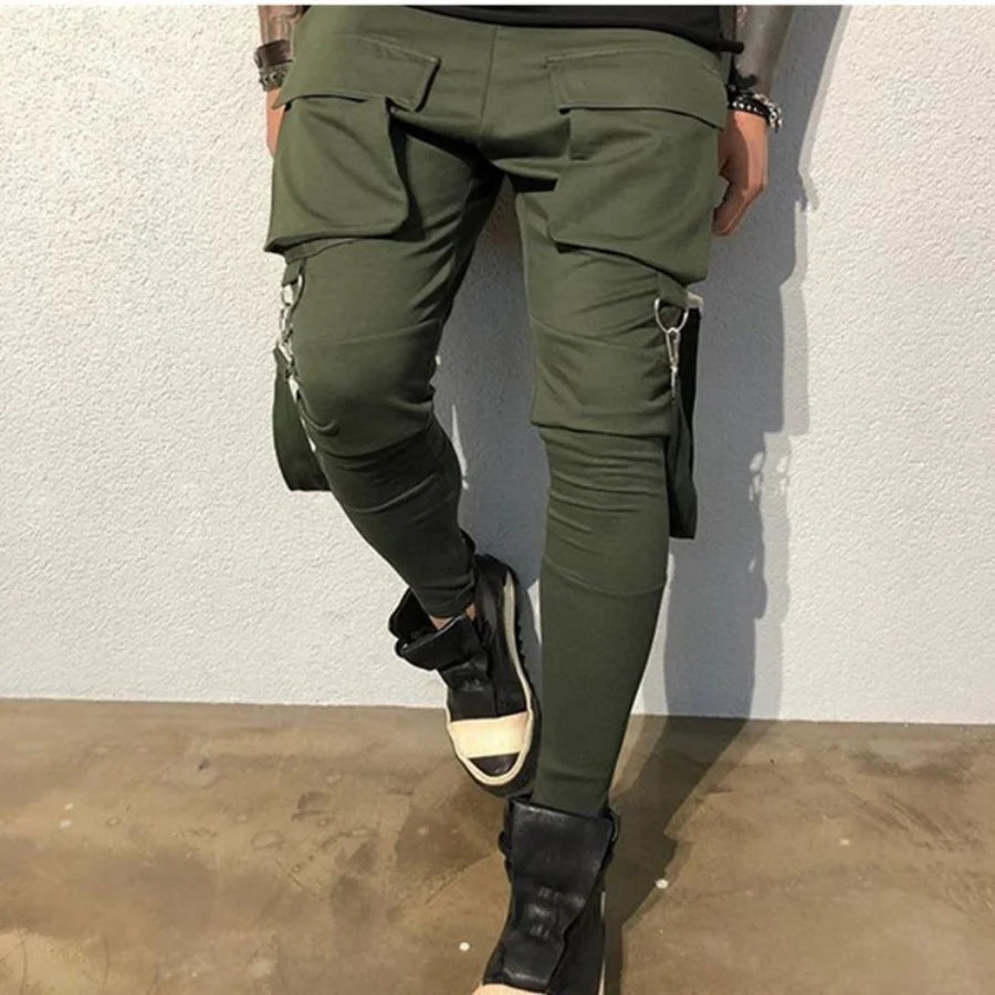 Men's New Spring And Fall Fashion Pants Hip hop Large Pocket Casual Slim-fit Sweatpants Men's Small Feet Cargo Pants