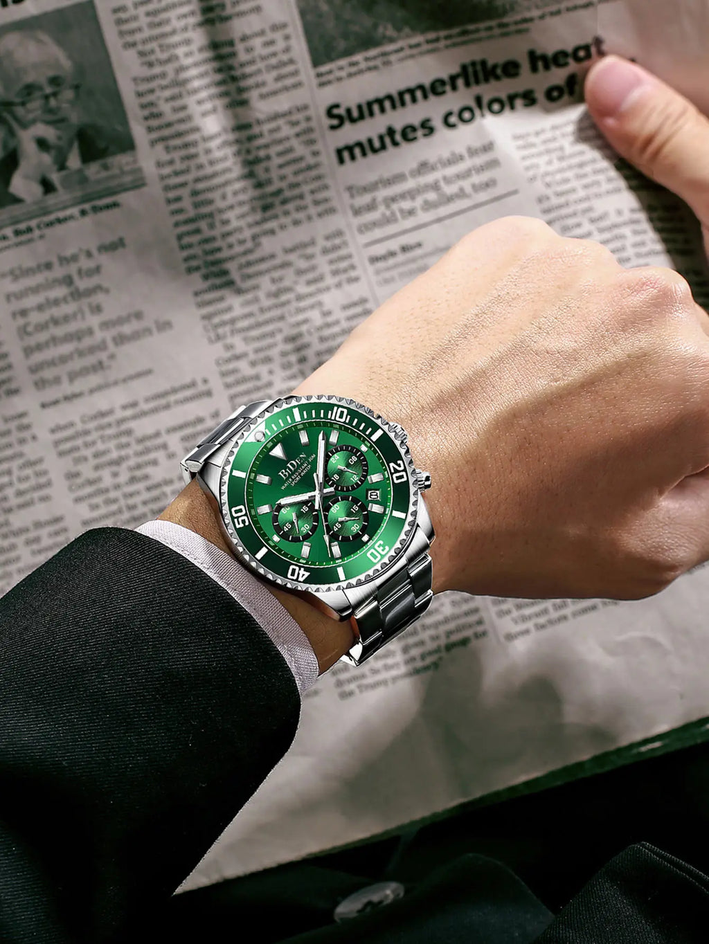 BIDEN Men's sports watch, chronograph, waterproof date simulation quartz watch, men's business watch