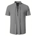 Men's Retro Shirt Short Sleeve Cotton Linen Lightweight Breathable Solid Color Fashion Tops Pirate V-neck Male Stylish Shirs