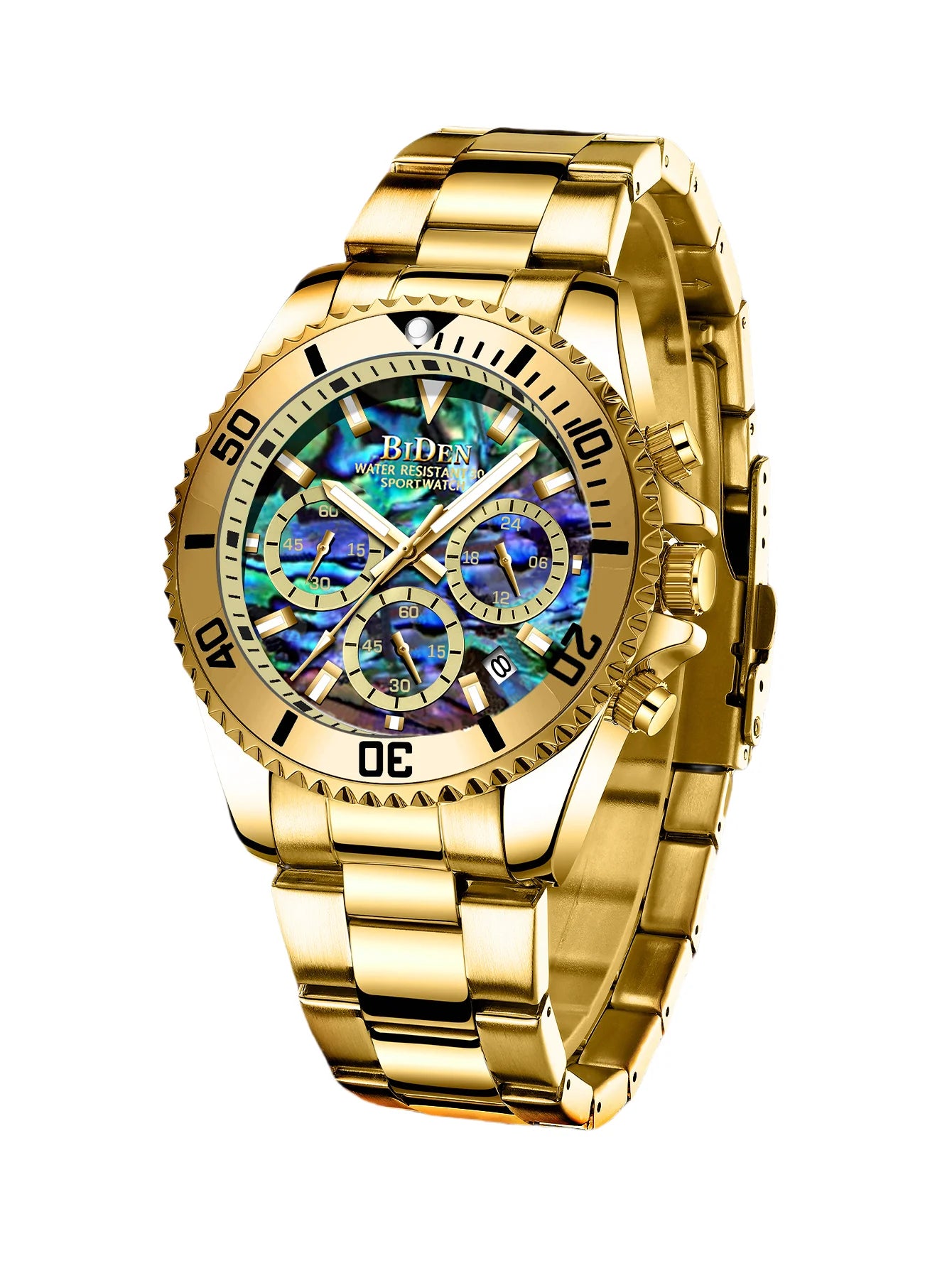 BIDEN Men's sports watch, chronograph, waterproof date simulation quartz watch, men's business watch