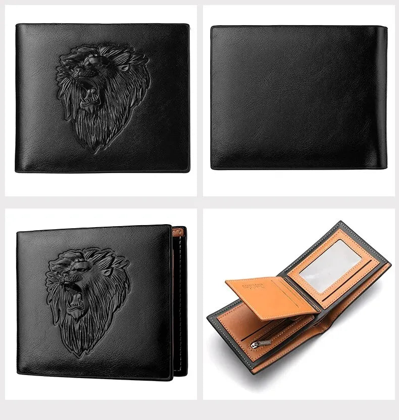 Wallet Men's Personalized Three-Fold 3D Embossed Wallet Multi-Card Credit Card Holder Zipper Coin Short Wallet Men