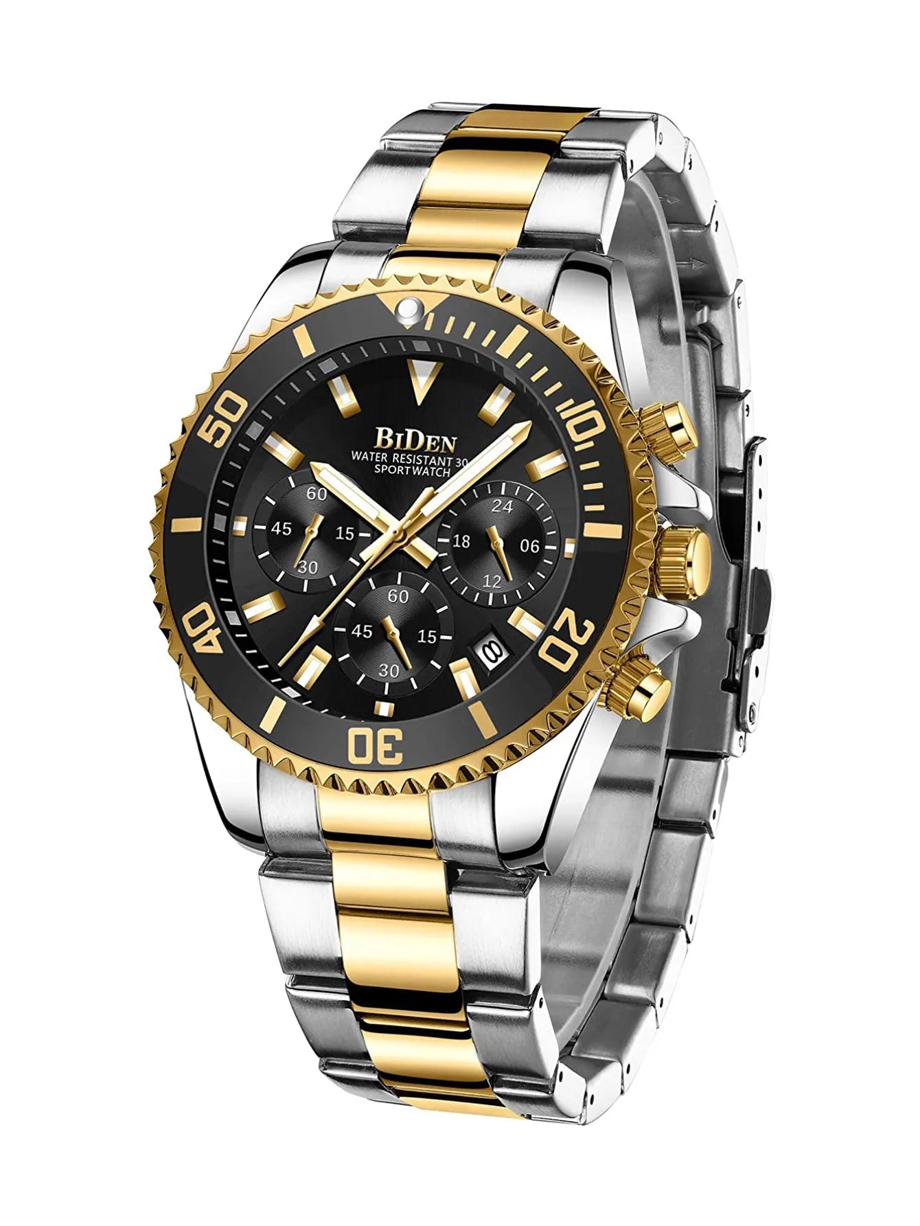 BIDEN Men's sports watch, chronograph, waterproof date simulation quartz watch, men's business watch