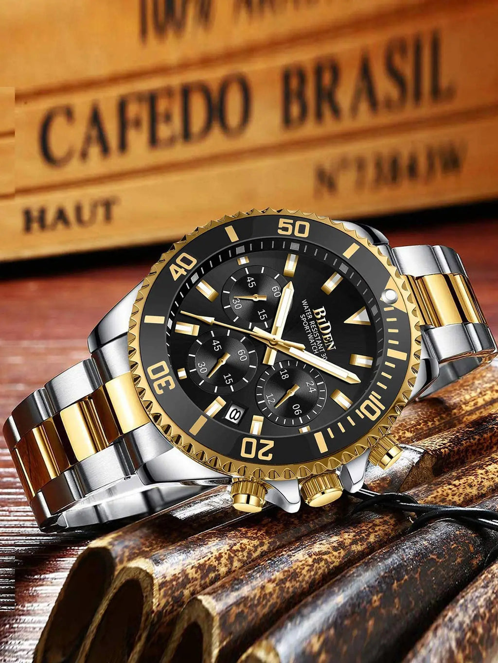 BIDEN Men's sports watch, chronograph, waterproof date simulation quartz watch, men's business watch