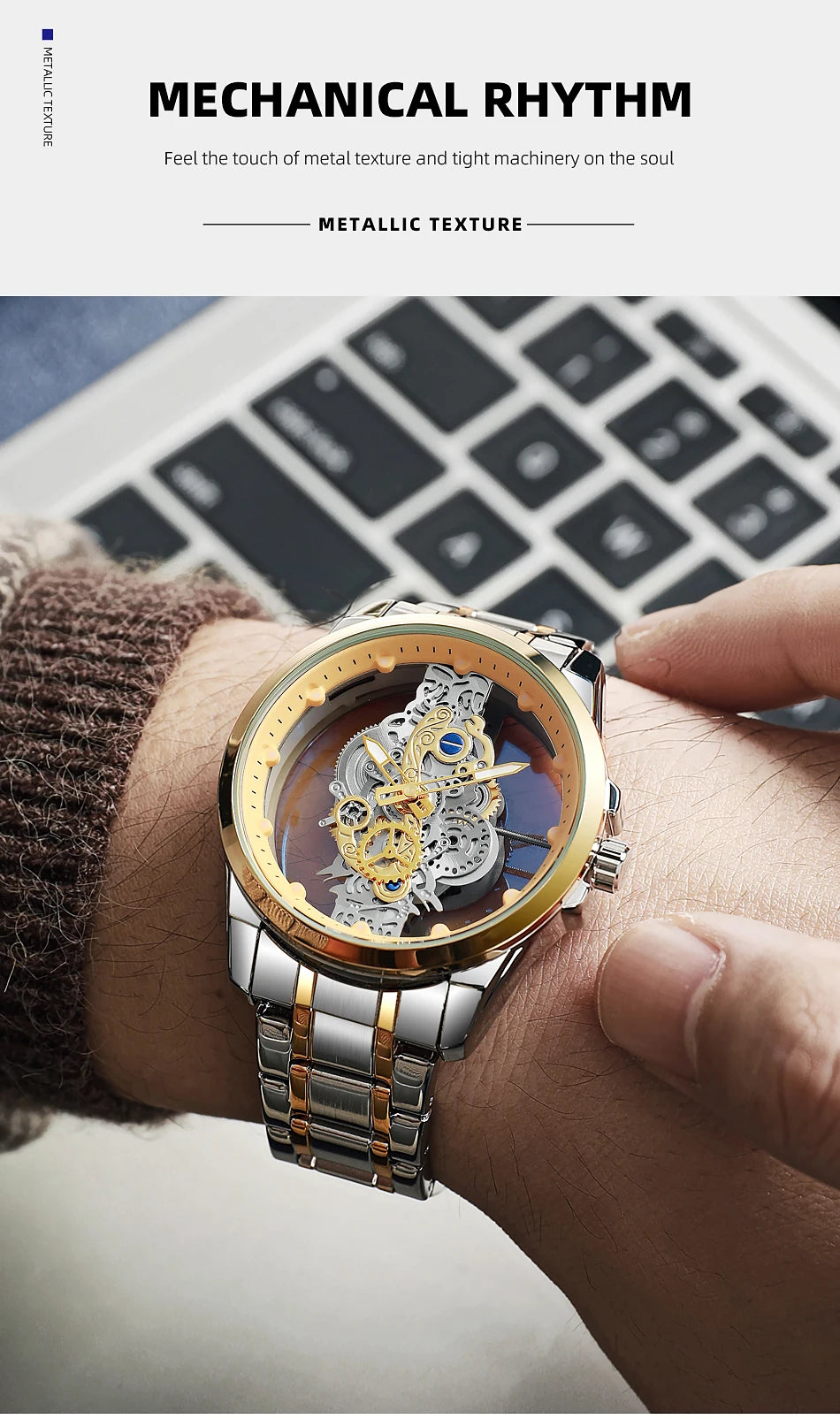 Hot Trendy Fashion Wholesale Men Golden Skeleton Automatic Quartz Wrist Watches Luxury