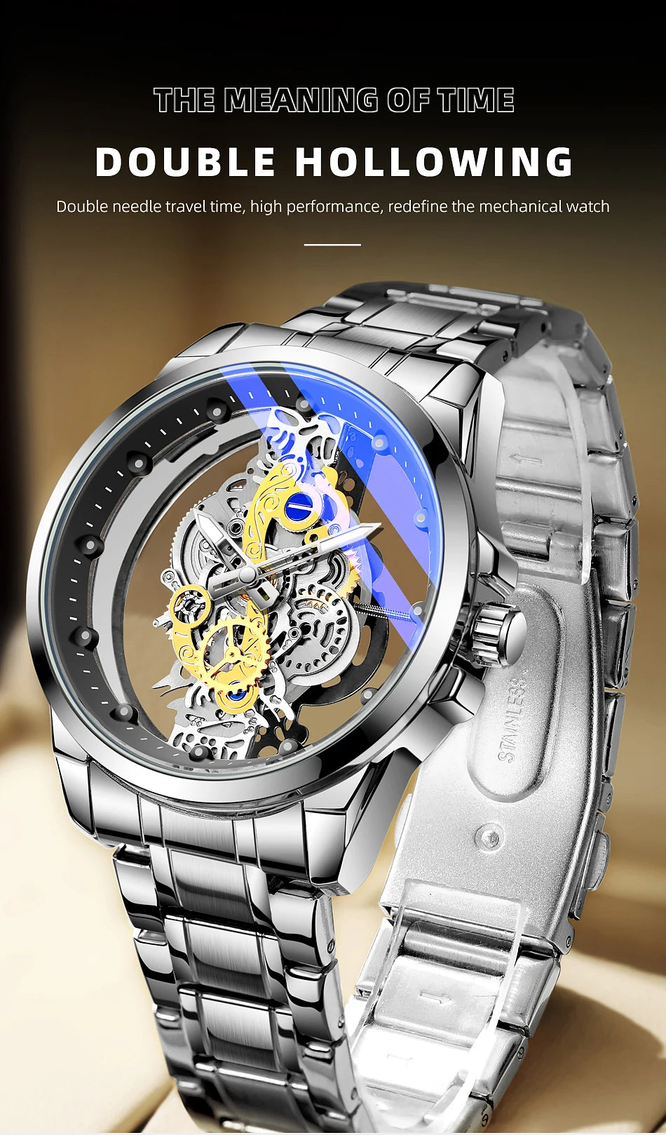 Hot Trendy Fashion Wholesale Men Golden Skeleton Automatic Quartz Wrist Watches Luxury