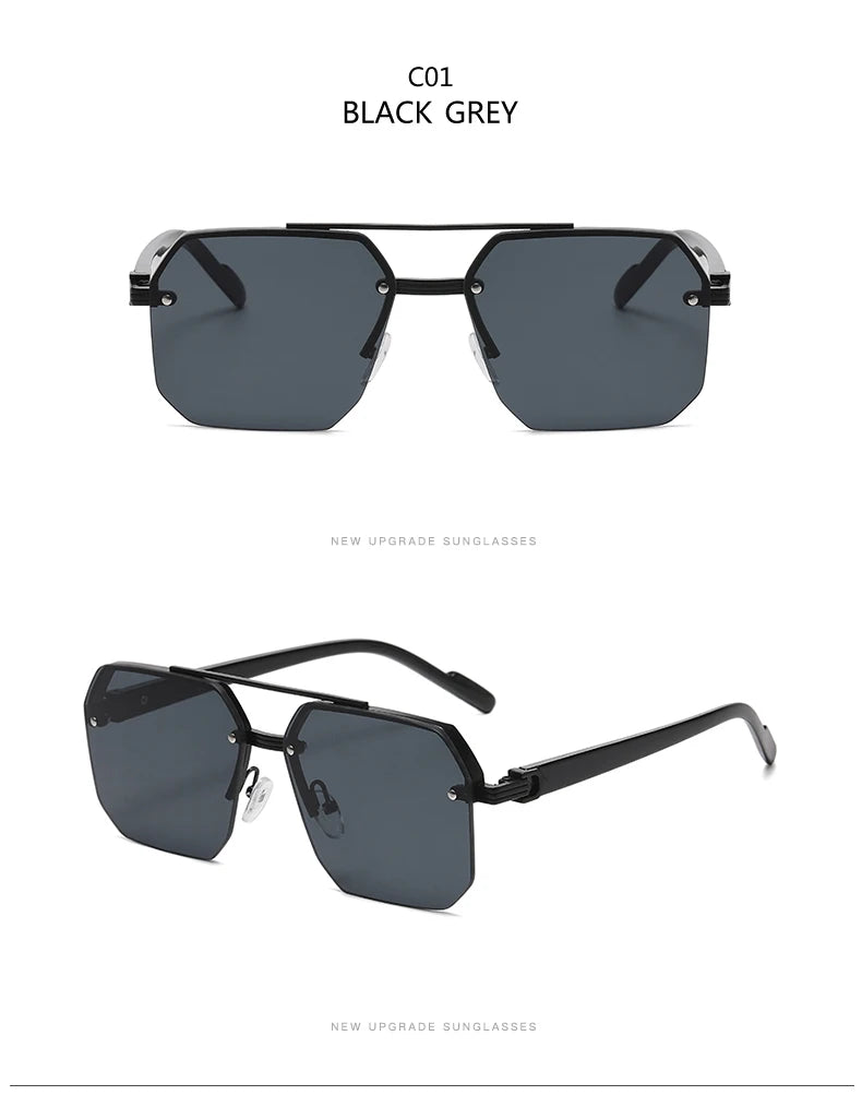 Men's Metal Sunglasses Square Half Frame Rice Nails Casual Trend Personality Retro Fashion Outdoor Sports Eyeglasses