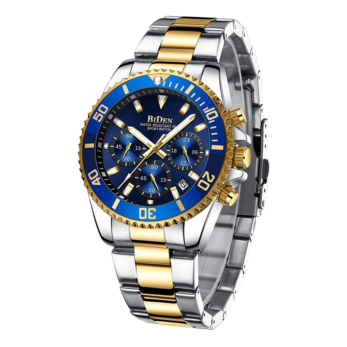 BIDEN Men's sports watch, chronograph, waterproof date simulation quartz watch, men's business watch