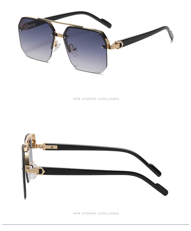 Men's Metal Sunglasses Square Half Frame Rice Nails Casual Trend Personality Retro Fashion Outdoor Sports Eyeglasses