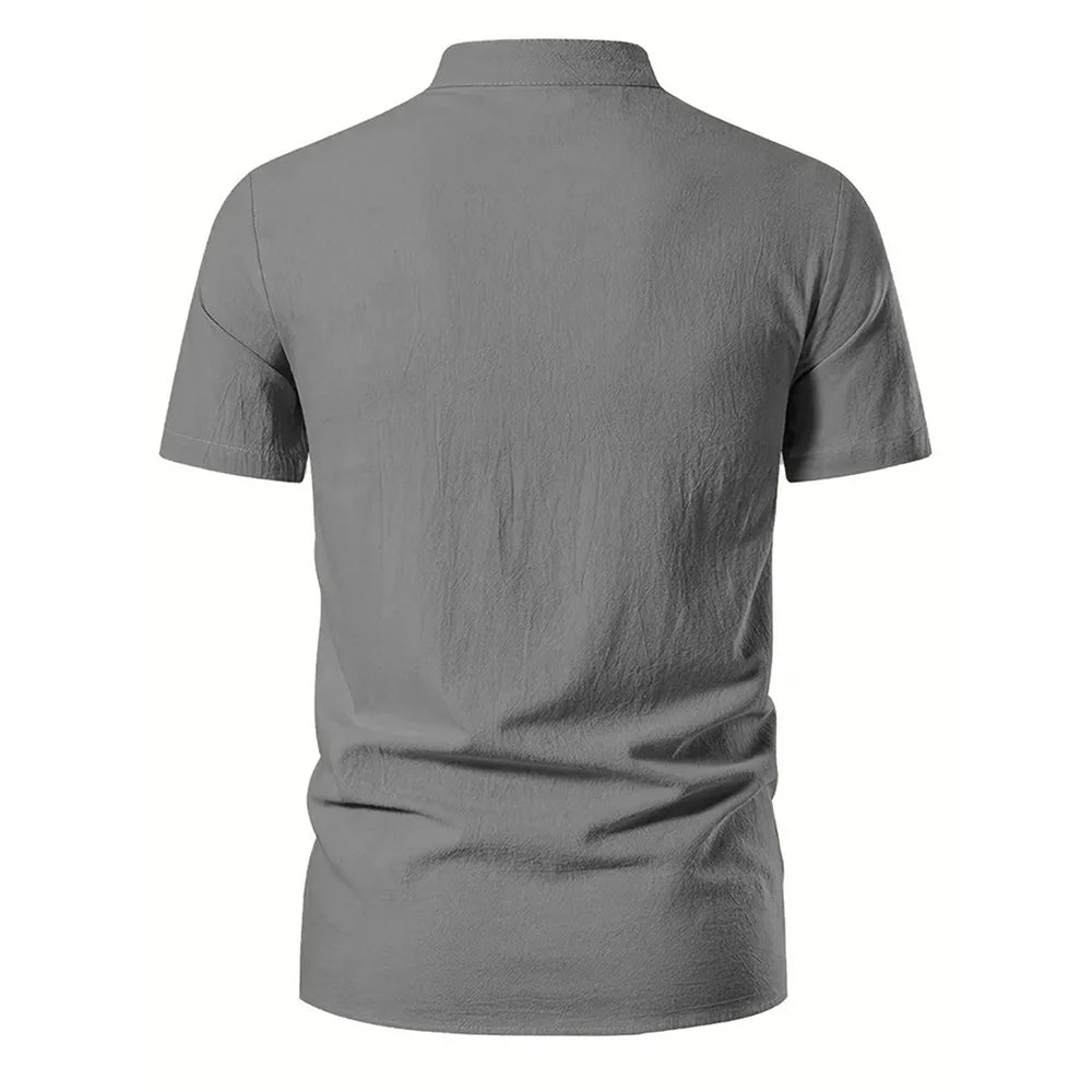 Men's Retro Shirt Short Sleeve Cotton Linen Lightweight Breathable Solid Color Fashion Tops Pirate V-neck Male Stylish Shirs
