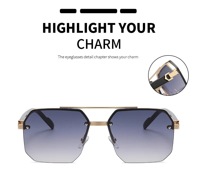 Men's Metal Sunglasses Square Half Frame Rice Nails Casual Trend Personality Retro Fashion Outdoor Sports Eyeglasses
