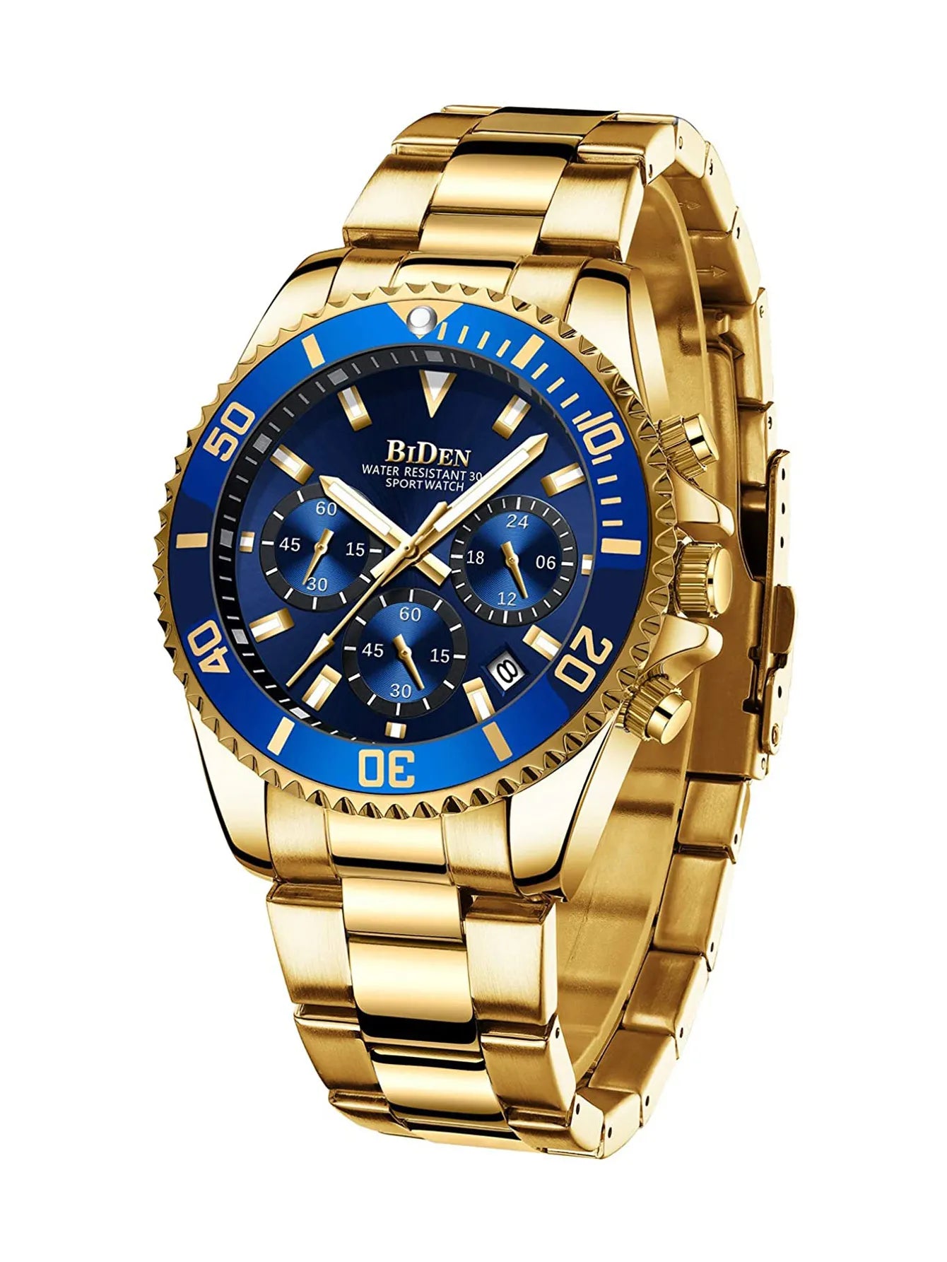 BIDEN Men's sports watch, chronograph, waterproof date simulation quartz watch, men's business watch