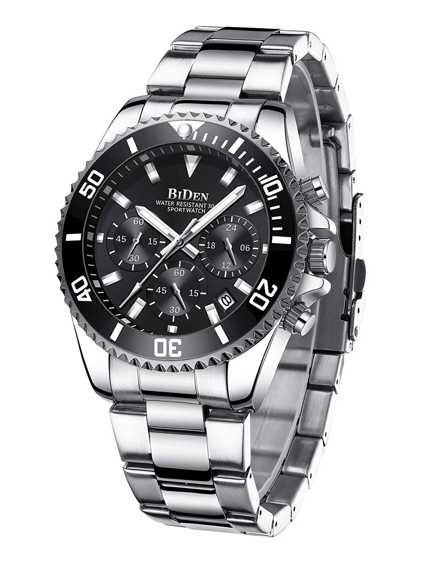 BIDEN Men's sports watch, chronograph, waterproof date simulation quartz watch, men's business watch