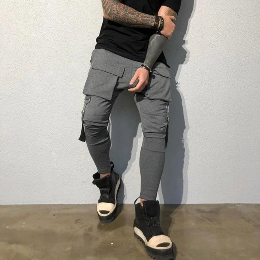 Men's New Spring And Fall Fashion Pants Hip hop Large Pocket Casual Slim-fit Sweatpants Men's Small Feet Cargo Pants