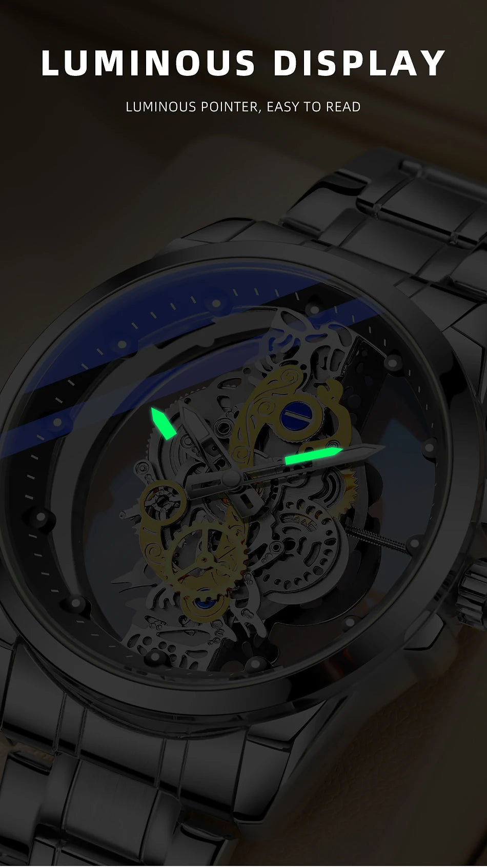 Hot Trendy Fashion Wholesale Men Golden Skeleton Automatic Quartz Wrist Watches Luxury