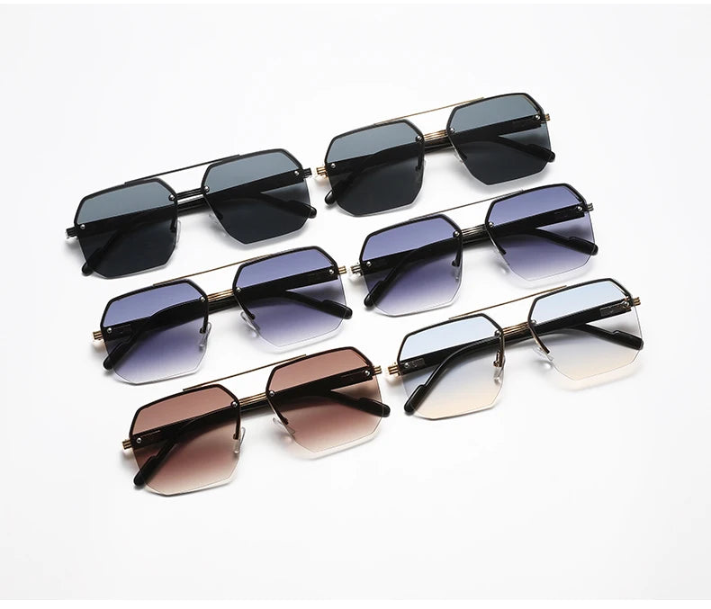 Men's Metal Sunglasses Square Half Frame Rice Nails Casual Trend Personality Retro Fashion Outdoor Sports Eyeglasses