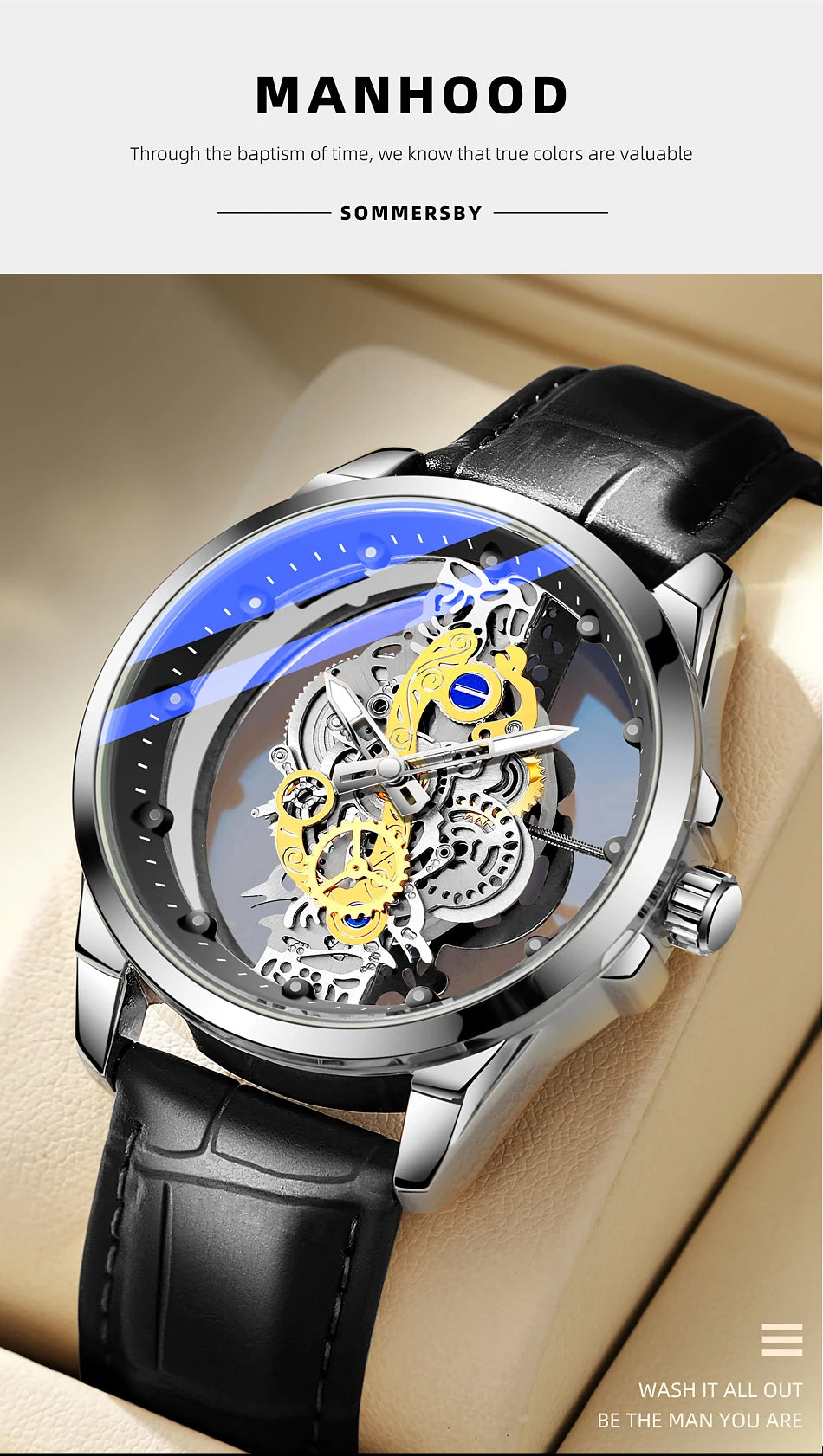 Hot Trendy Fashion Wholesale Men Golden Skeleton Automatic Quartz Wrist Watches Luxury