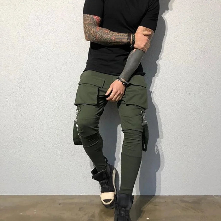 Men's New Spring And Fall Fashion Pants Hip hop Large Pocket Casual Slim-fit Sweatpants Men's Small Feet Cargo Pants