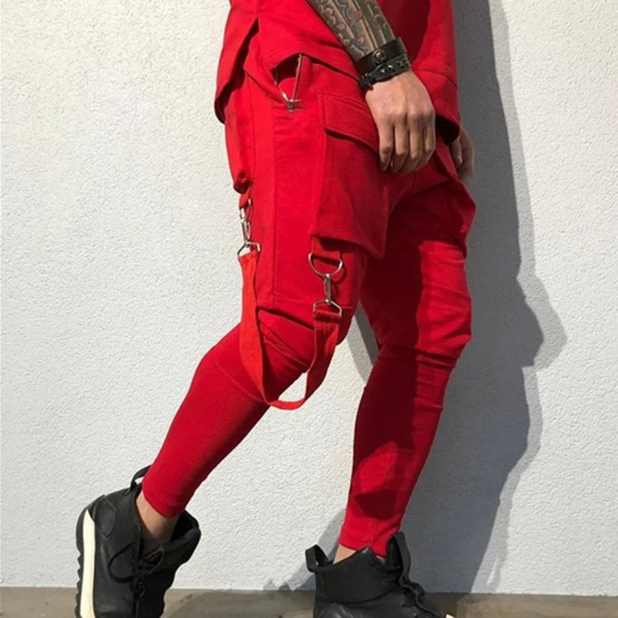 Men's New Spring And Fall Fashion Pants Hip hop Large Pocket Casual Slim-fit Sweatpants Men's Small Feet Cargo Pants