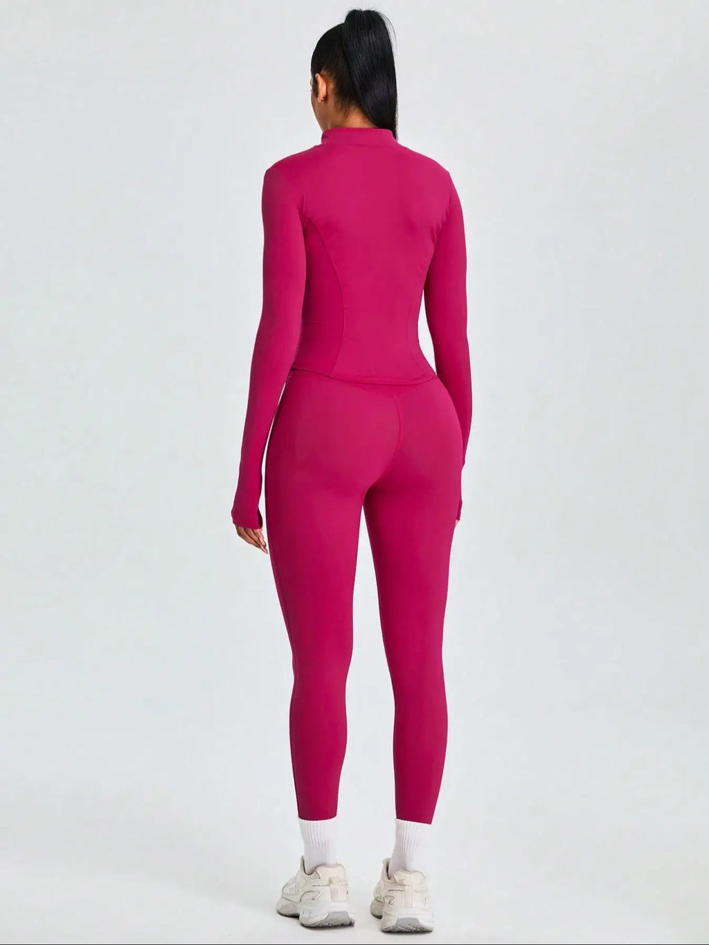 Fitfemme Two-piece Set Women's Solid Zip UpMock Neck Sports Jacket & HighWaist Leggings Set, SportyBreathable Quick Drying