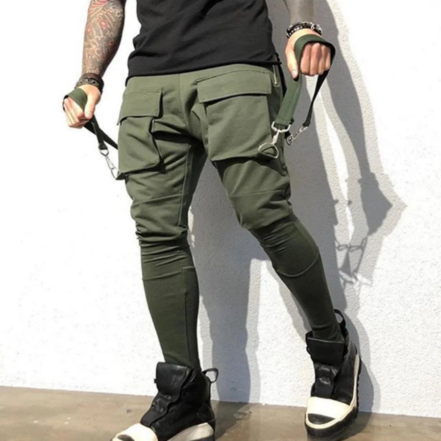Men's New Spring And Fall Fashion Pants Hip hop Large Pocket Casual Slim-fit Sweatpants Men's Small Feet Cargo Pants