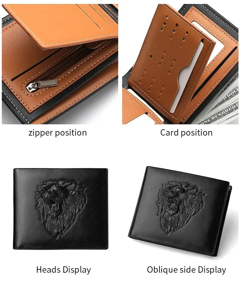 Wallet Men's Personalized Three-Fold 3D Embossed Wallet Multi-Card Credit Card Holder Zipper Coin Short Wallet Men