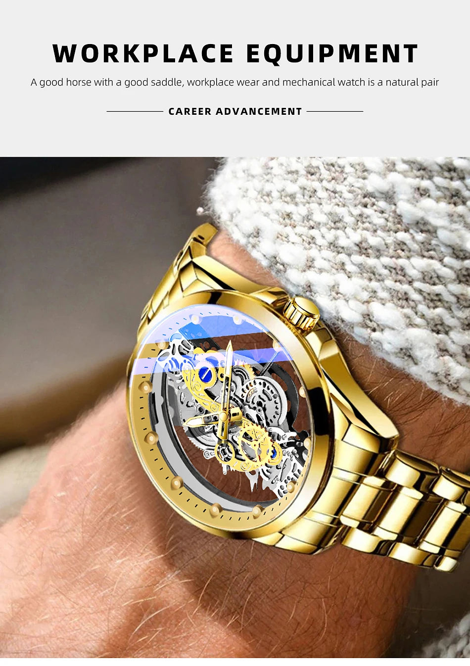 Hot Trendy Fashion Wholesale Men Golden Skeleton Automatic Quartz Wrist Watches Luxury