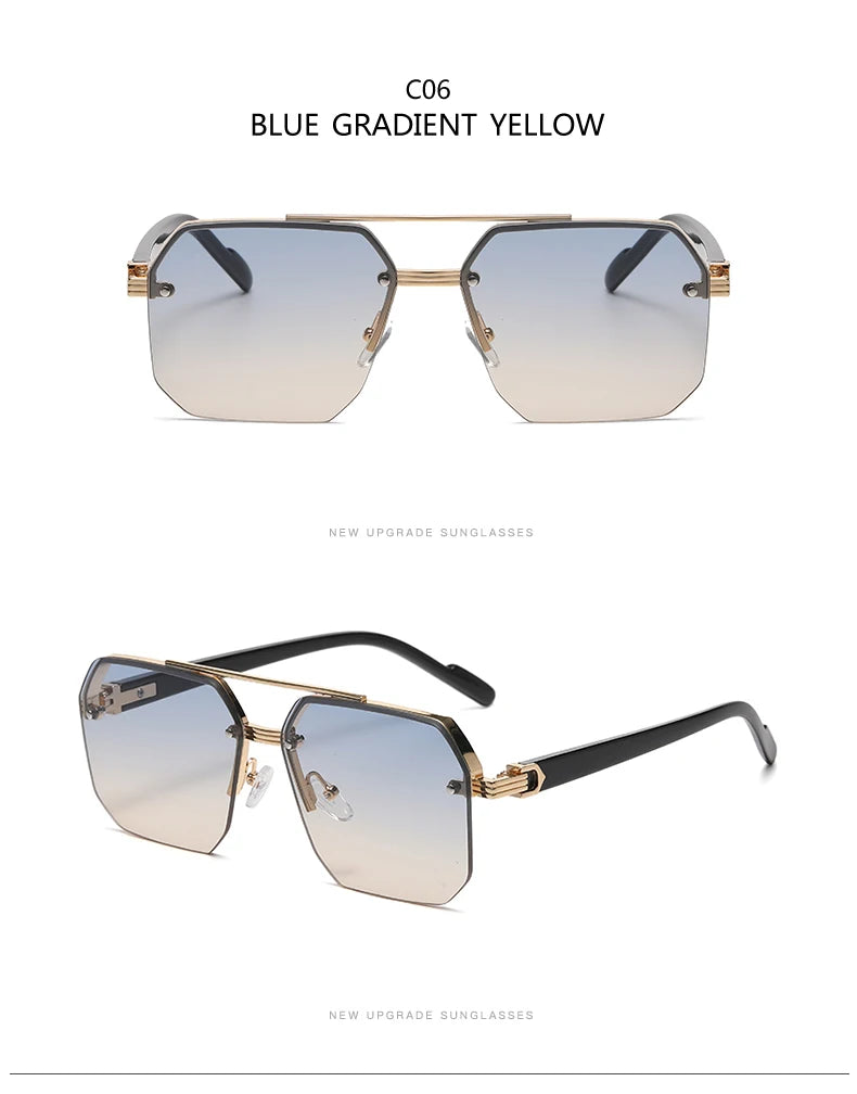 Men's Metal Sunglasses Square Half Frame Rice Nails Casual Trend Personality Retro Fashion Outdoor Sports Eyeglasses