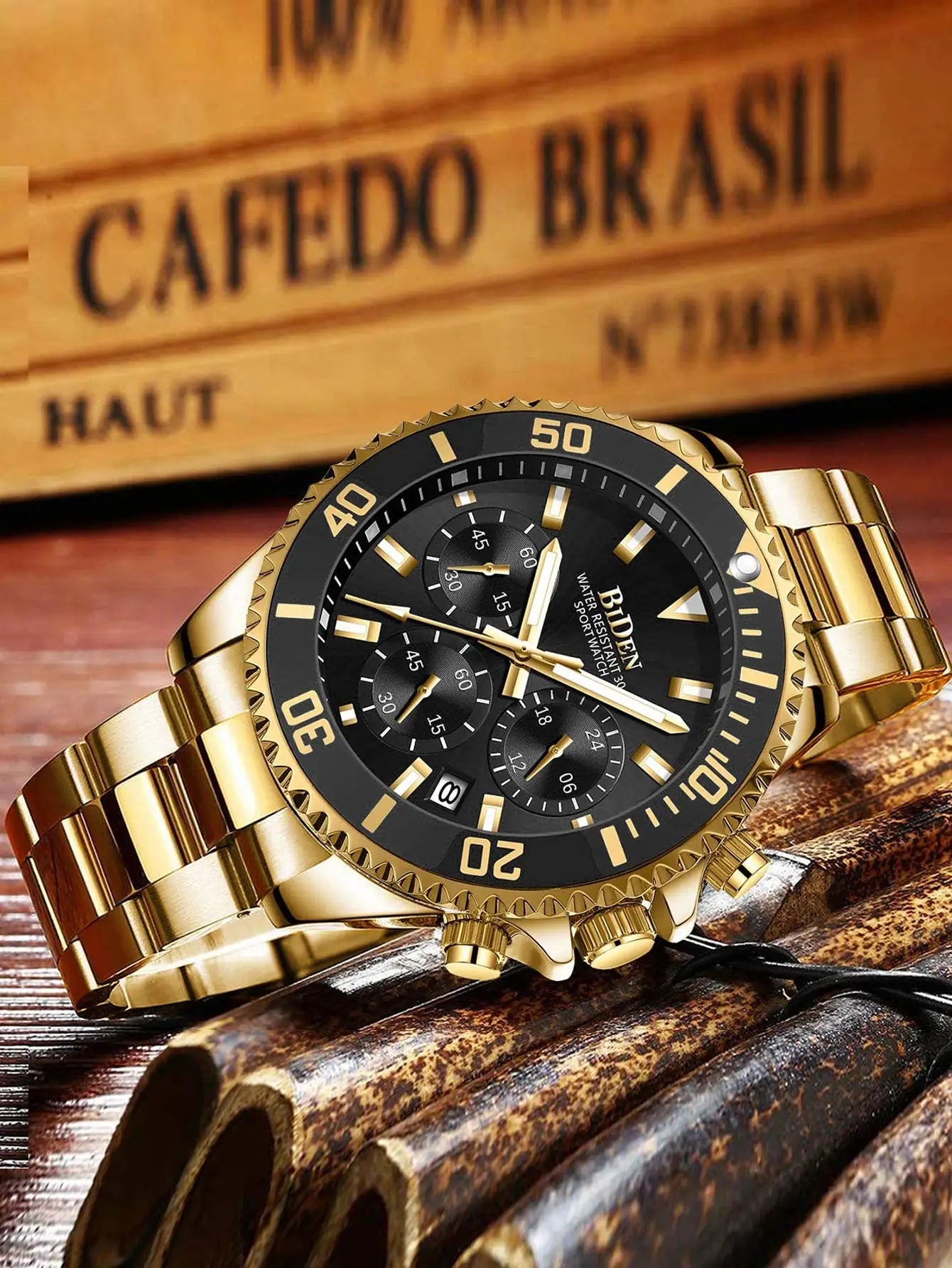 BIDEN Men's sports watch, chronograph, waterproof date simulation quartz watch, men's business watch