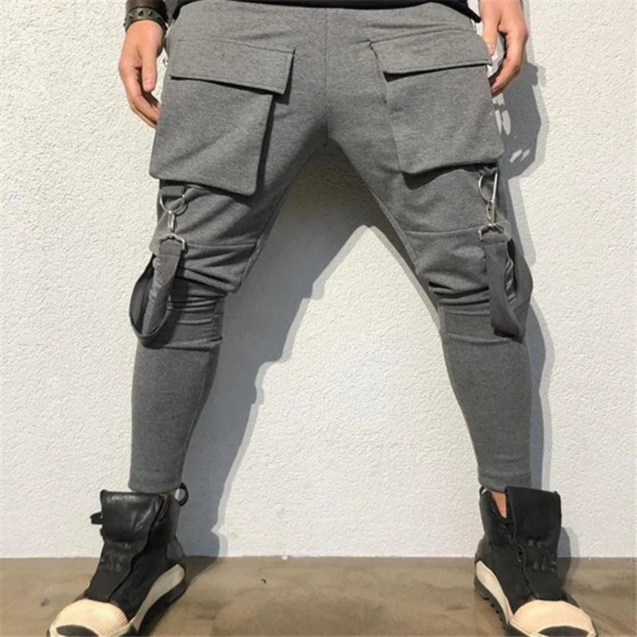 Men's New Spring And Fall Fashion Pants Hip hop Large Pocket Casual Slim-fit Sweatpants Men's Small Feet Cargo Pants