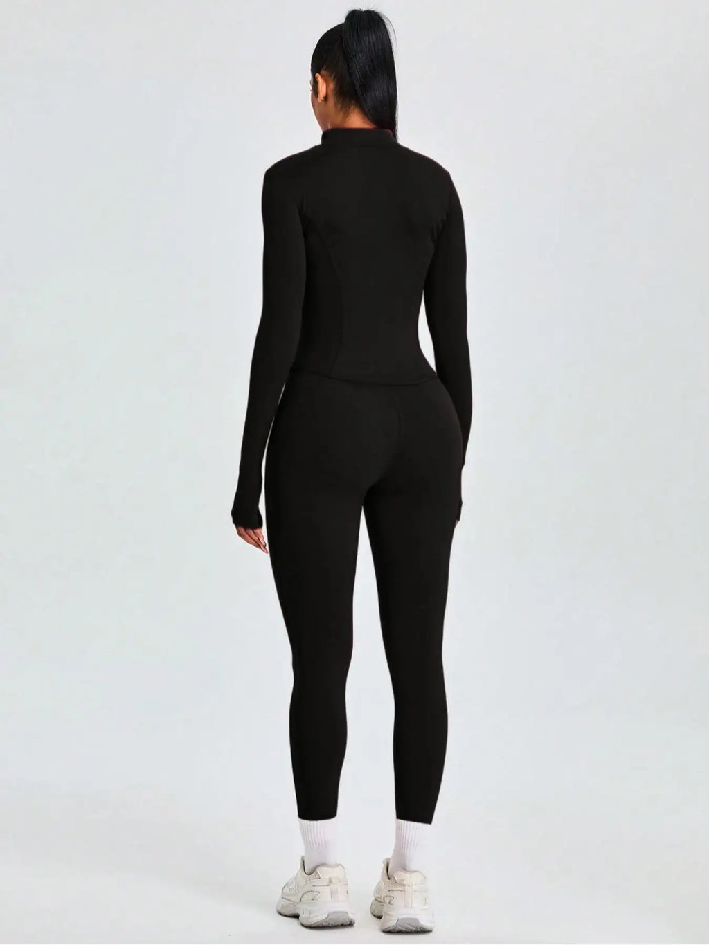 Fitfemme Two-piece Set Women's Solid Zip UpMock Neck Sports Jacket & HighWaist Leggings Set, SportyBreathable Quick Drying