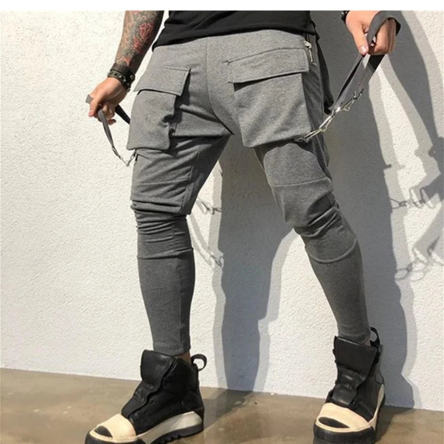 Men's New Spring And Fall Fashion Pants Hip hop Large Pocket Casual Slim-fit Sweatpants Men's Small Feet Cargo Pants