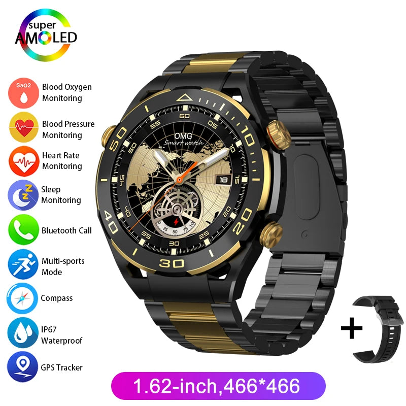 Hotsale Silver Gold Stainless Steel Color Smart Watch 1.58 Inch Bt Call Nfc Wireless Charging Smartwatch