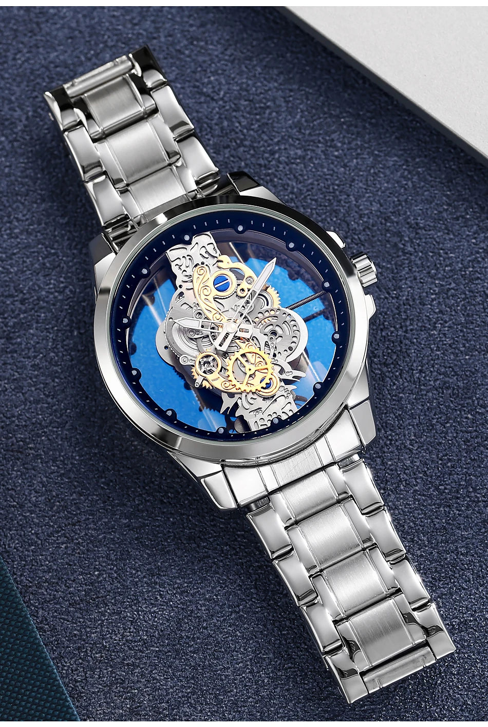 Hot Trendy Fashion Wholesale Men Golden Skeleton Automatic Quartz Wrist Watches Luxury