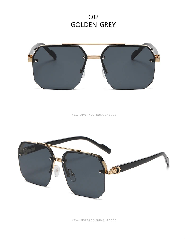 Men's Metal Sunglasses Square Half Frame Rice Nails Casual Trend Personality Retro Fashion Outdoor Sports Eyeglasses