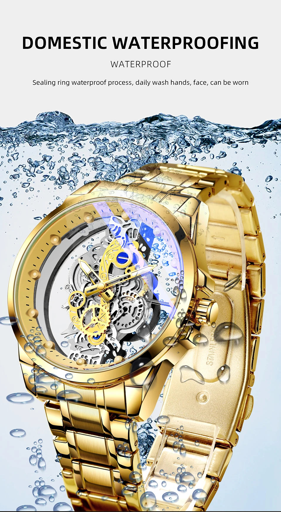Hot Trendy Fashion Wholesale Men Golden Skeleton Automatic Quartz Wrist Watches Luxury